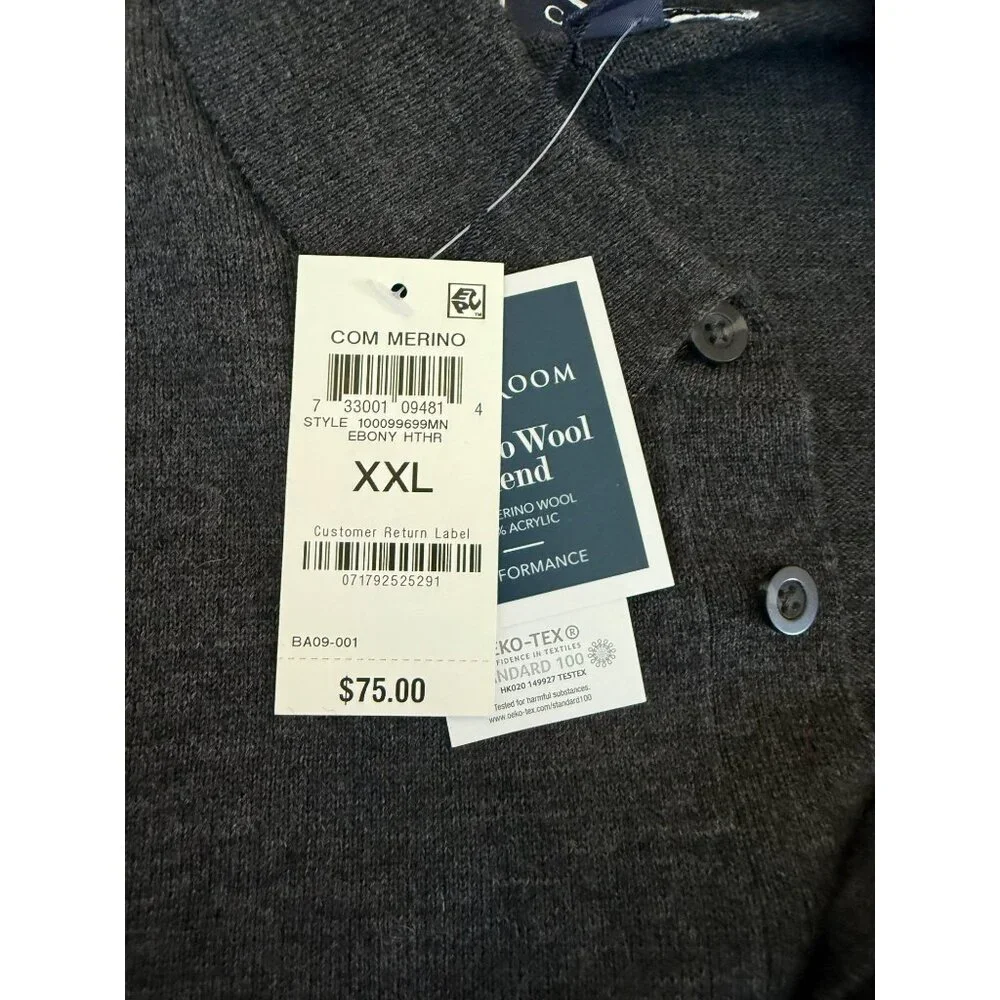 Club Room Mens Merino Wool Polo Sweater Size 2XL XXL‎ NWT Pullover Preppy Office